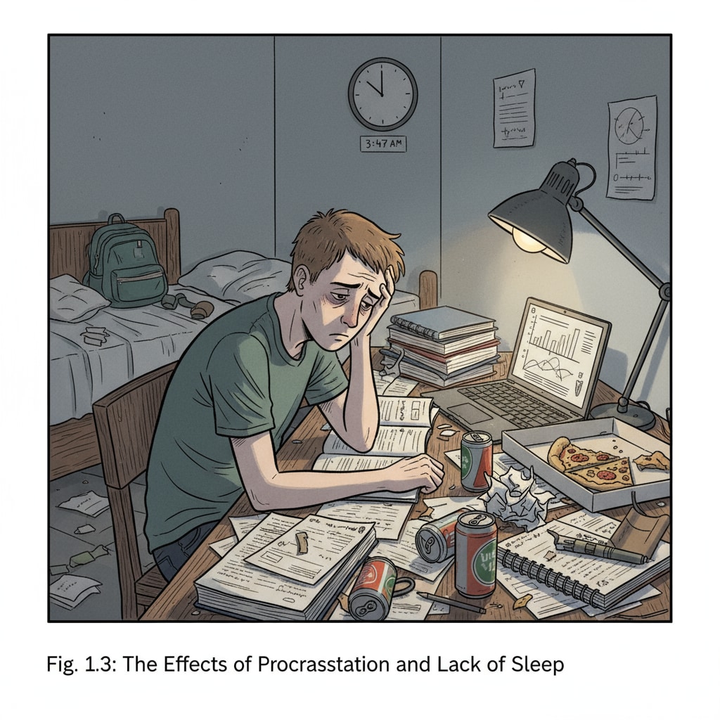 A student suffering from mental exhaustion and self - negation due to learning difficulties
