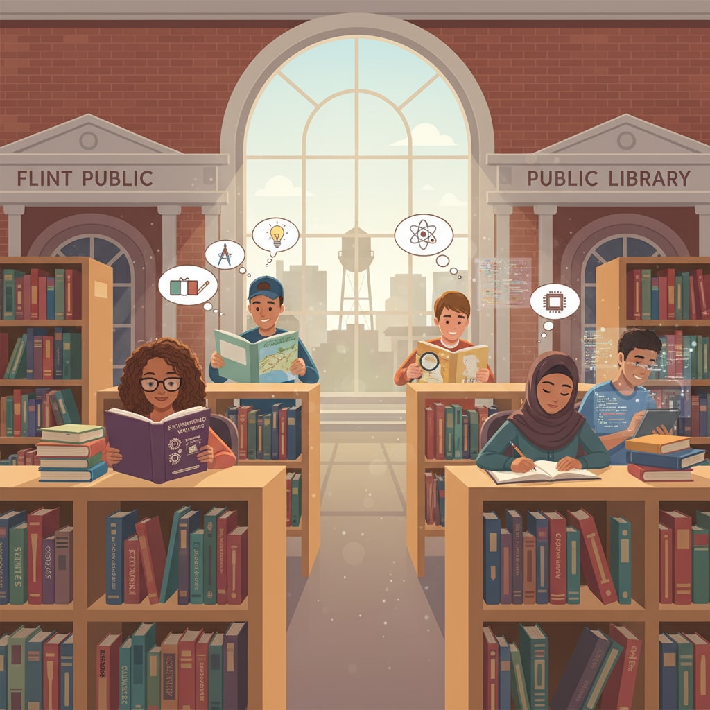 Students in a Flint Michigan library exploring ideas to counter family - based ideology and bias