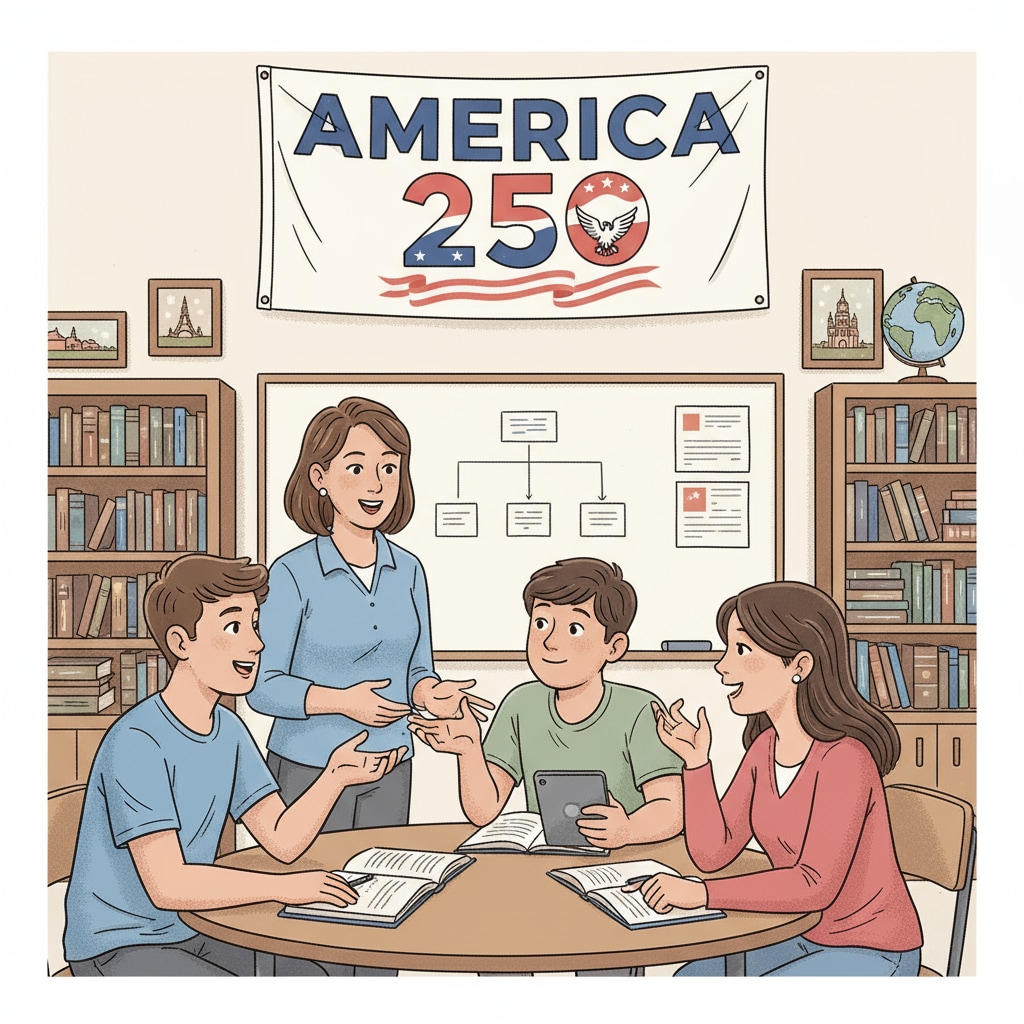 Students in a classroom with America 250 Citizens' Education Coalition elements