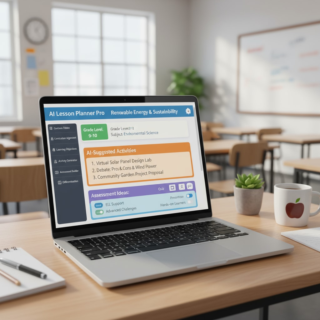 Teacher using an AI tool for lesson planning to manage time and create effective instructional aids.
