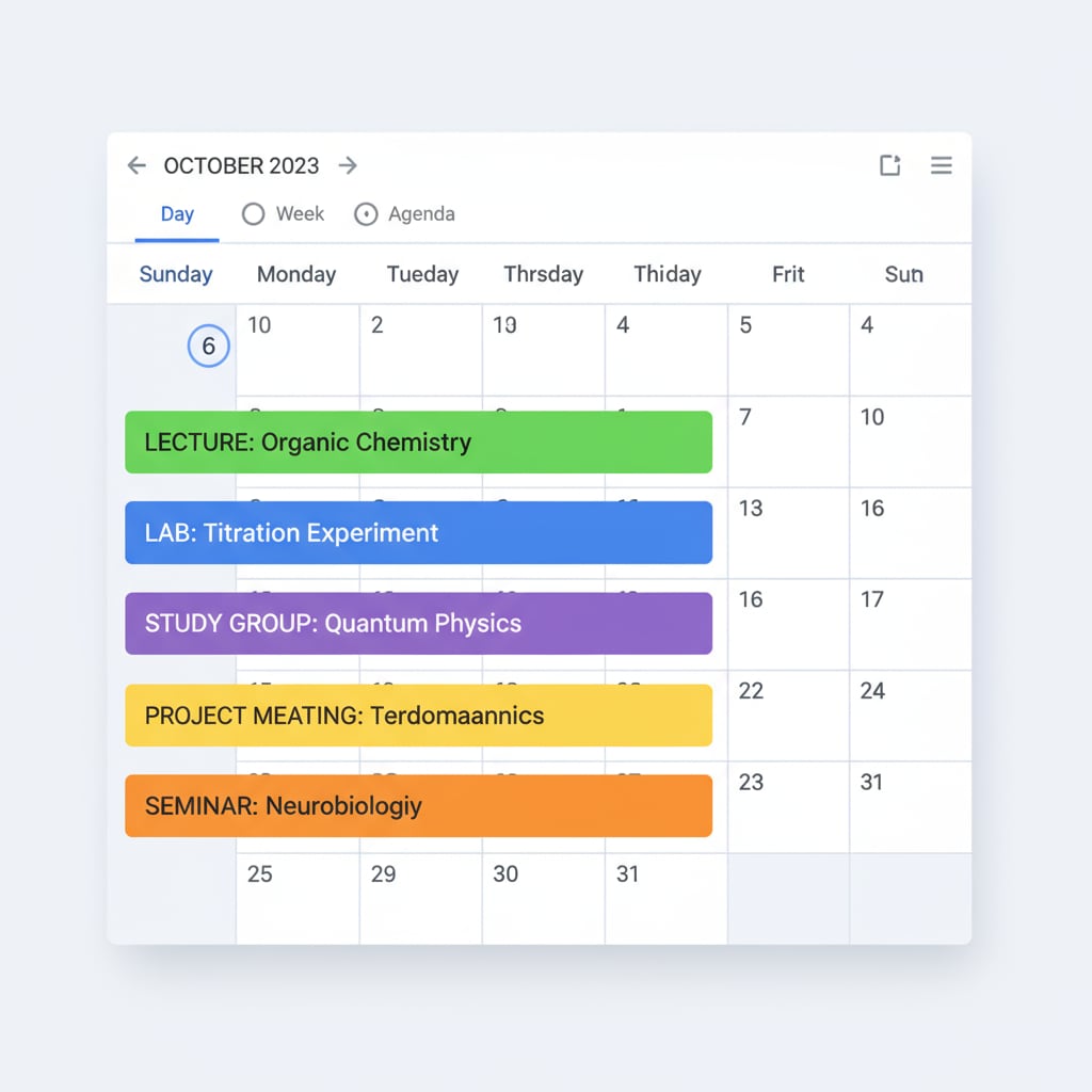 Google Calendar with colored events for K12 students' organizational needs