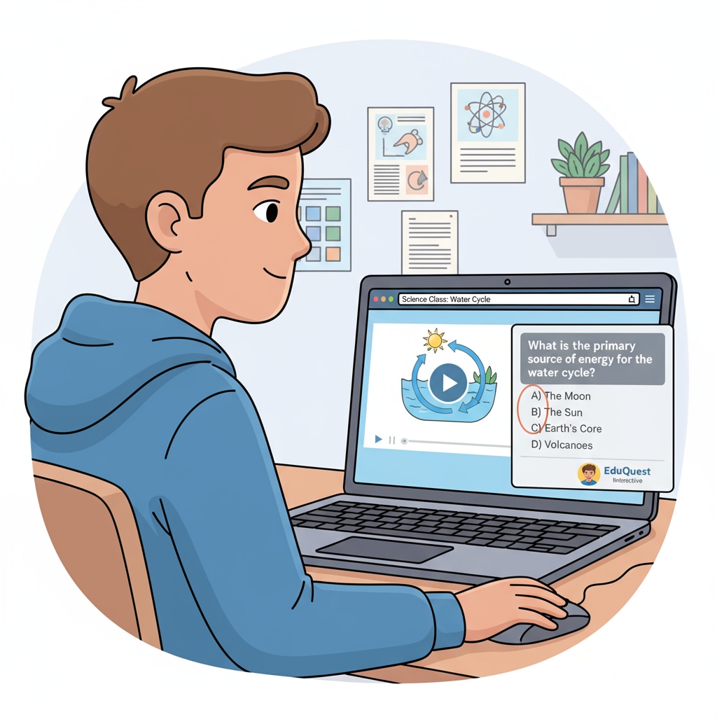 A K12 student using a browser extension for interactive video learning