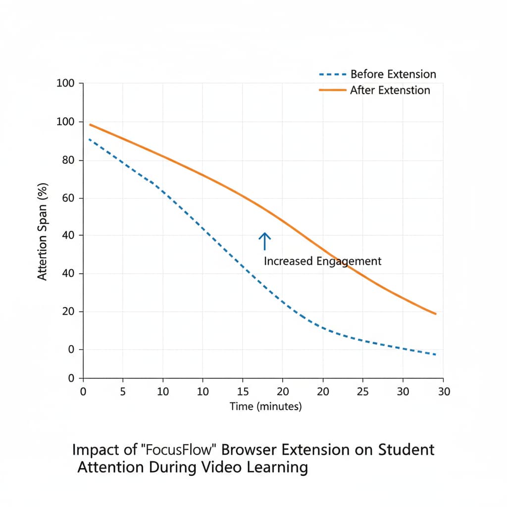 Graph showing the impact of browser extension on attention span during K12 video learning