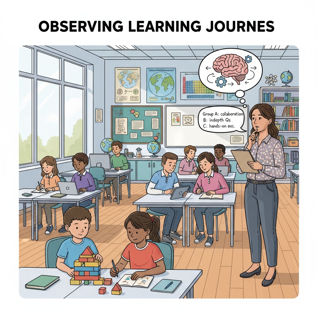 Teacher observing multi-level students in a resource class for differentiated instruction