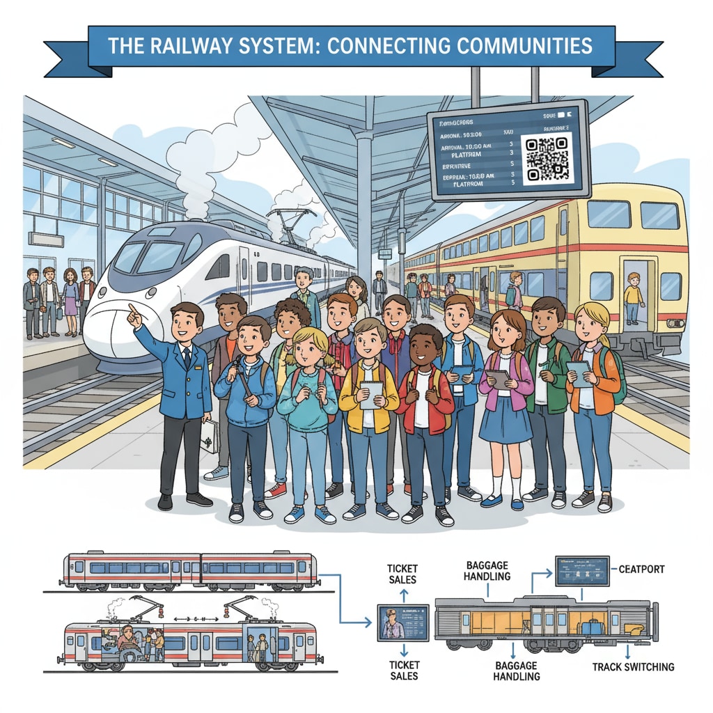 Students exploring a railway station to learn about transportation industry and railways for future master's programs