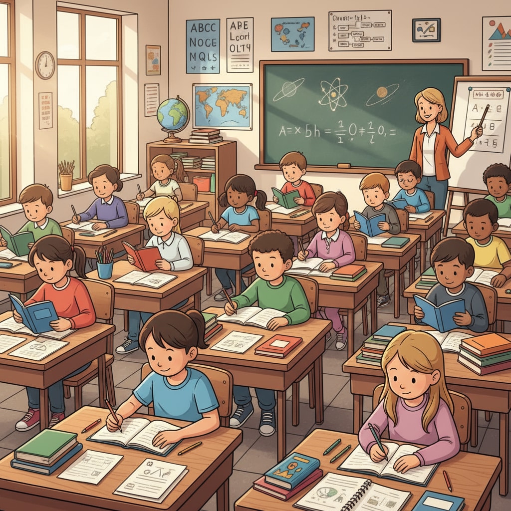 Students studying hard in a classroom related to child tax credit, academic performance, and parental responsibility