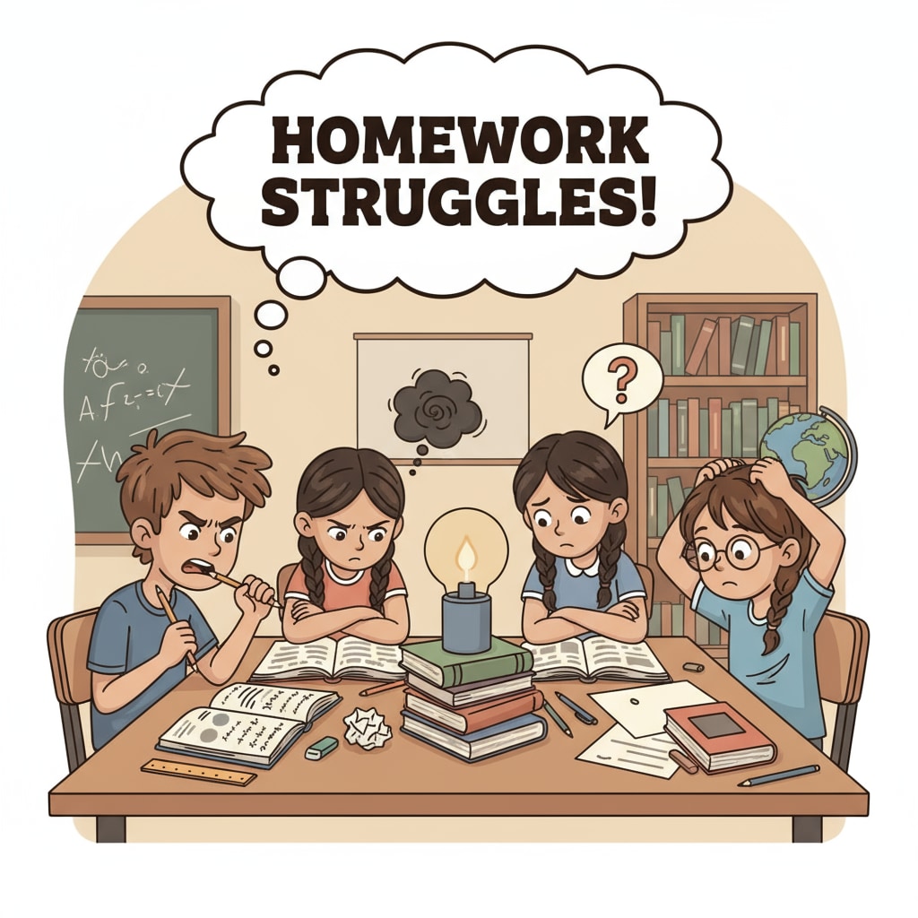 Students struggling with homework in a group setting