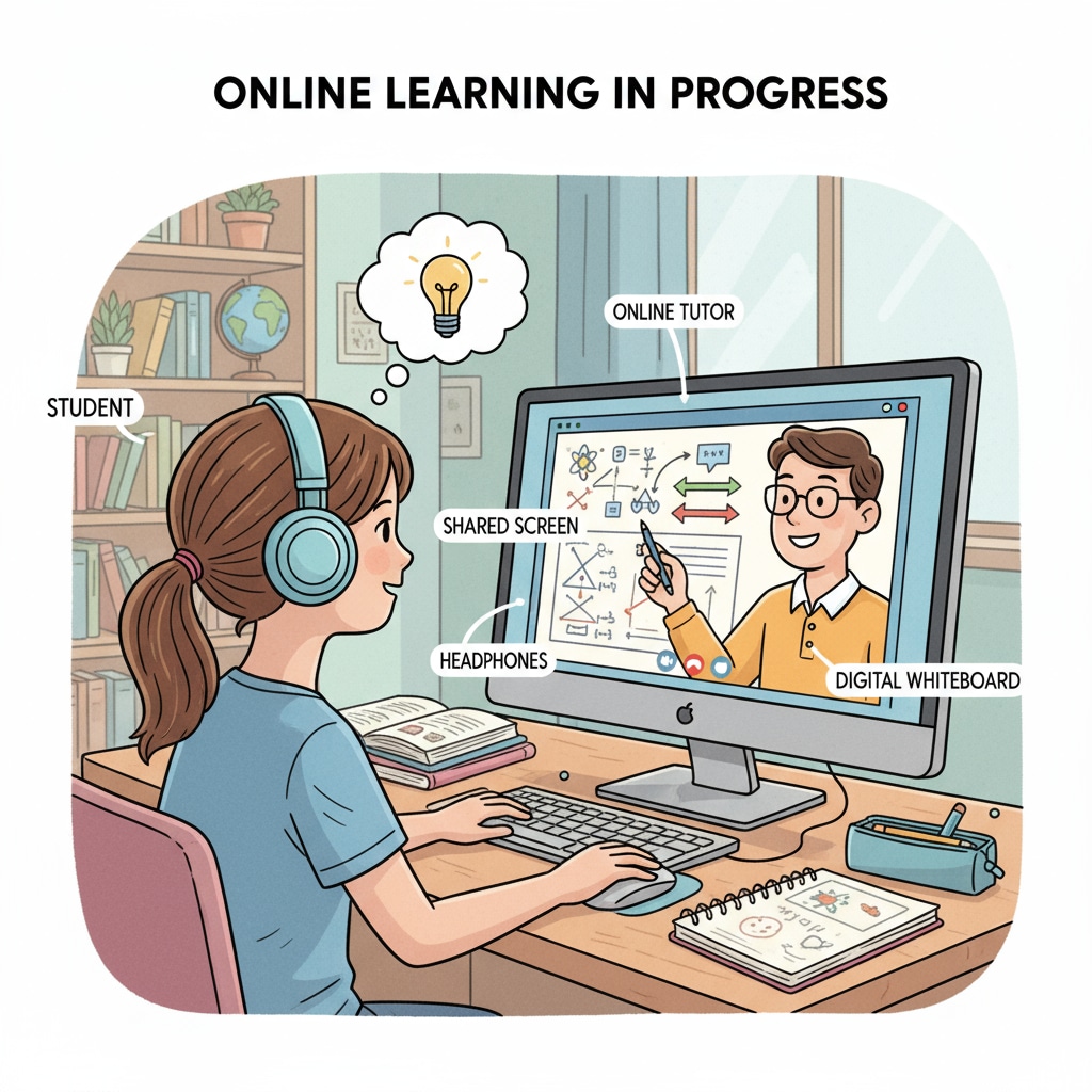 A student in an online K-12 tutoring session, demonstrating the flexibility that attracts parents' trust