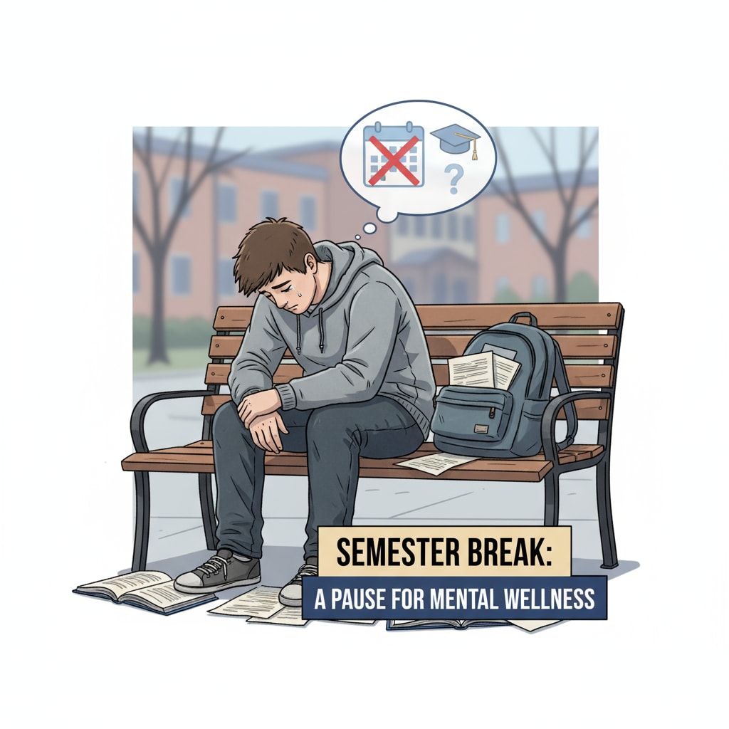 A student experiencing mental distress relevant to mental health, semester休学, and social pressure