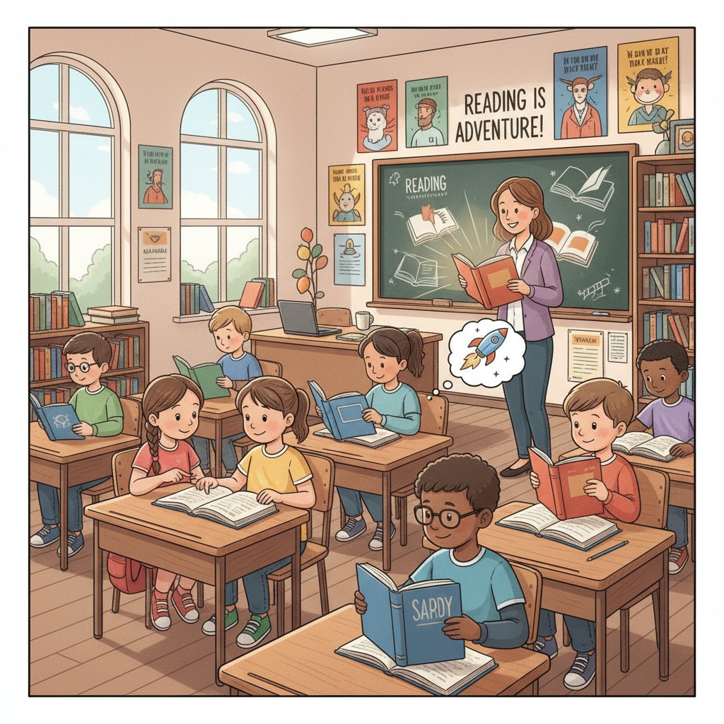 Classroom scene related to racial bias, reading ability, and education statistics