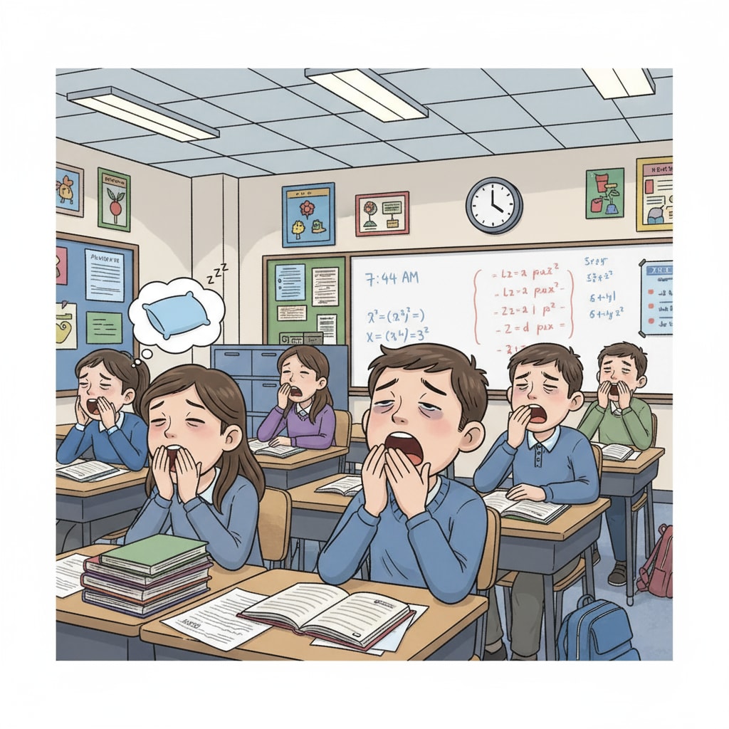 Tired K12 students in a classroom showing the effects of sleep deprivation related to school stress and its impact on mental health