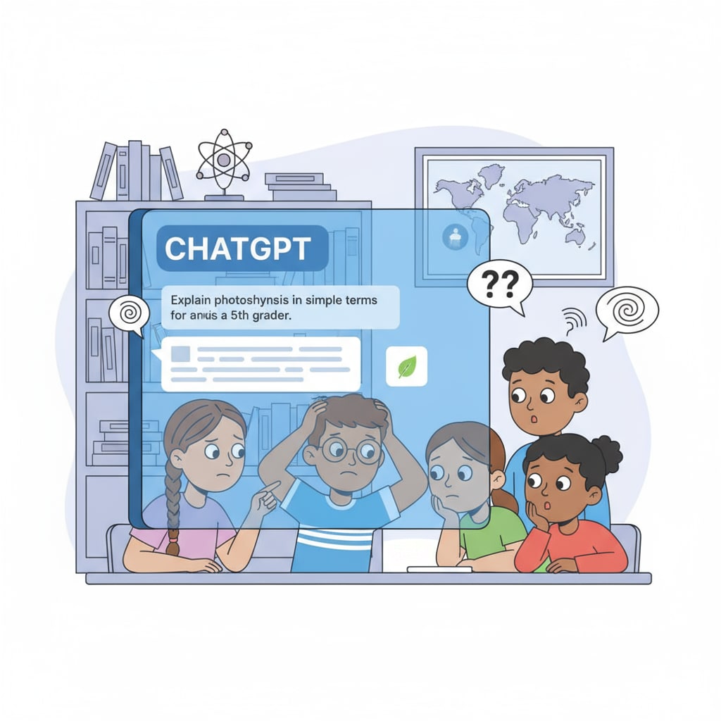 K12 students interacting with ChatGPT, highlighting the limitations in personalized learning