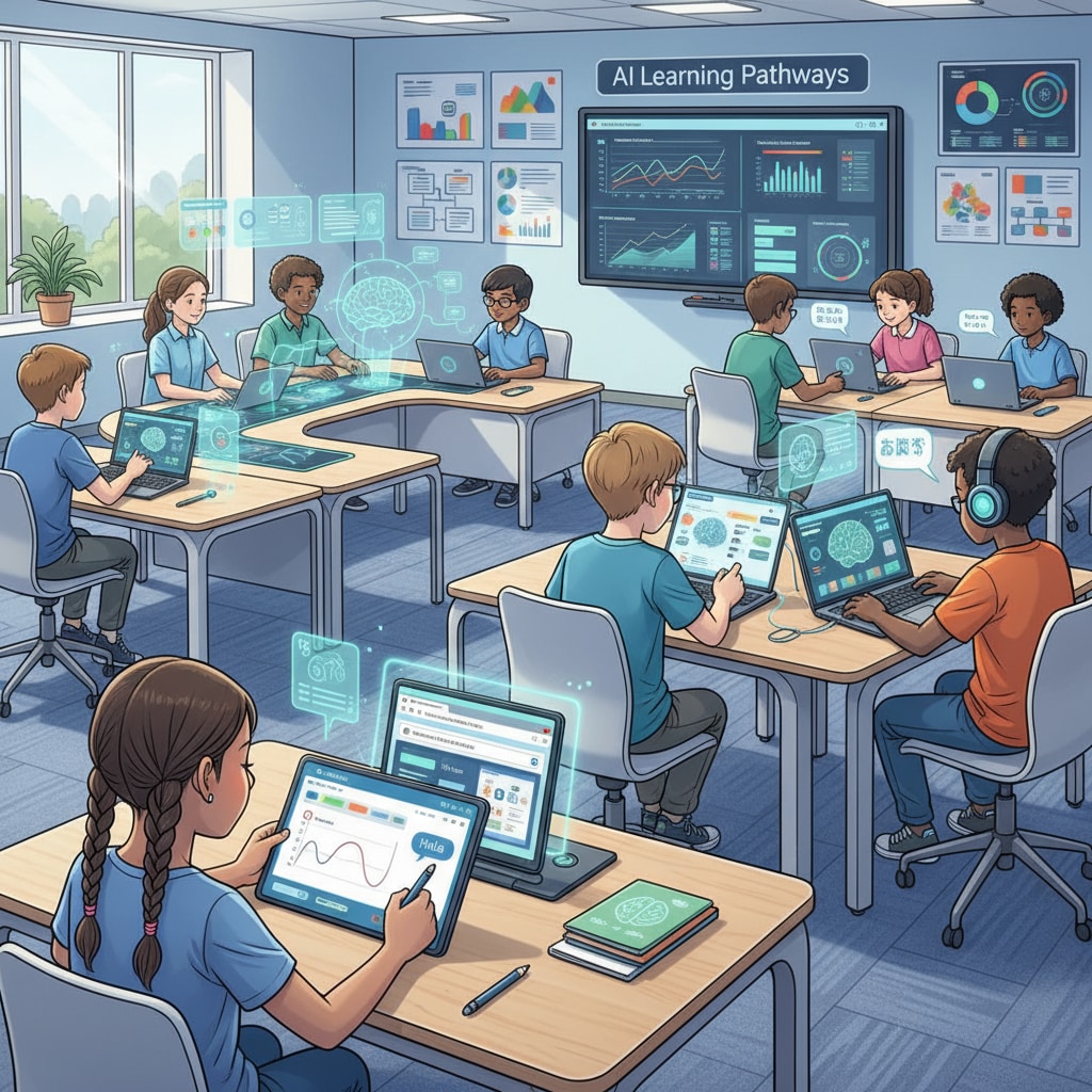 Students using AI learning tools, educational applications, and learning assistance in a classroom