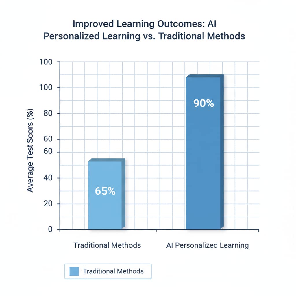 Graph comparing learning outcomes with AI and traditional teaching.