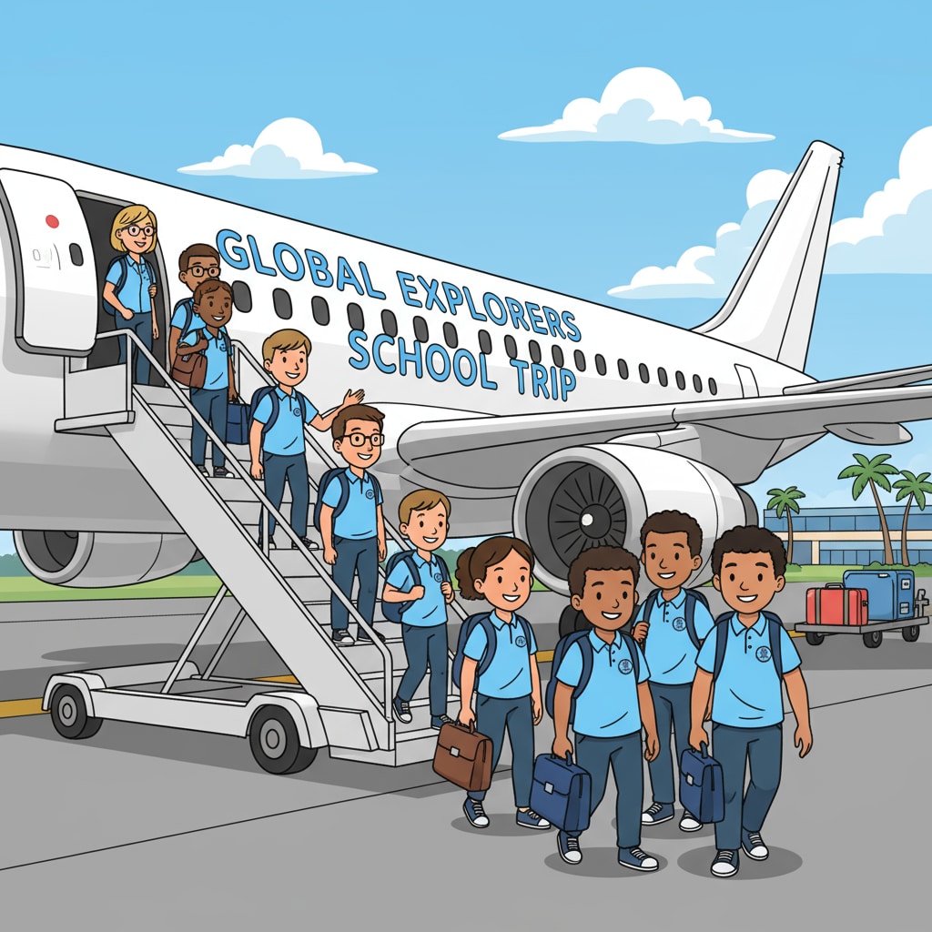 K12 students boarding a plane for an overseas school trip organized by a travel agency