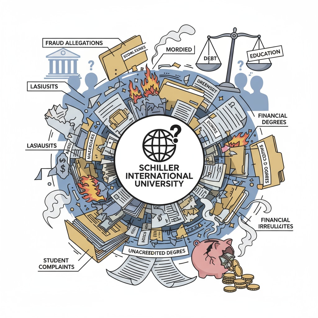 Illustration of a student confused due to Schiller International University's education fraud allegations