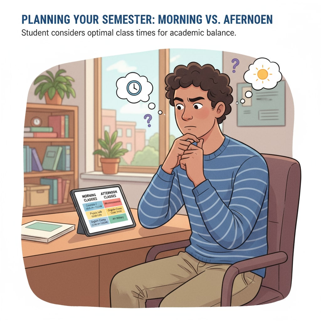 A college student considering college course time arrangement and class selection
