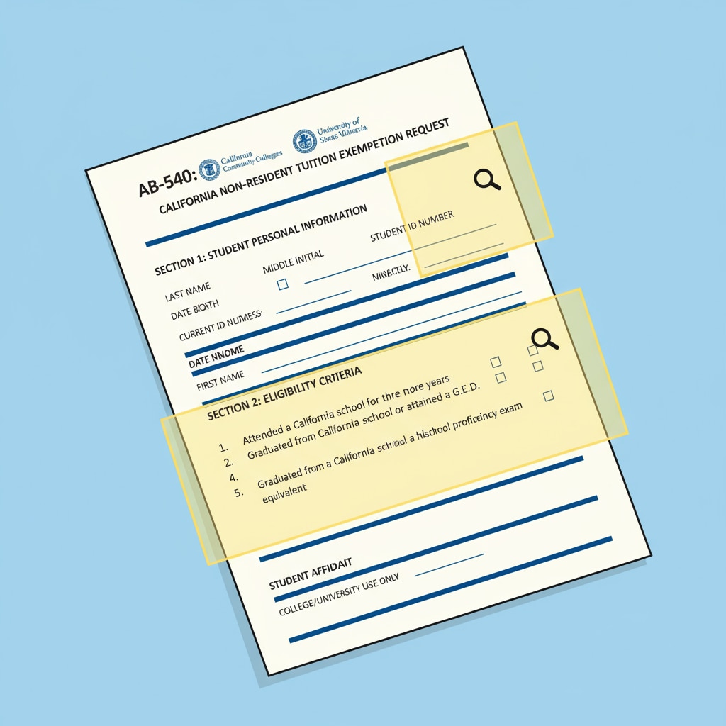 Close - up of the AB-540 form relevant to California community college tuition appeal