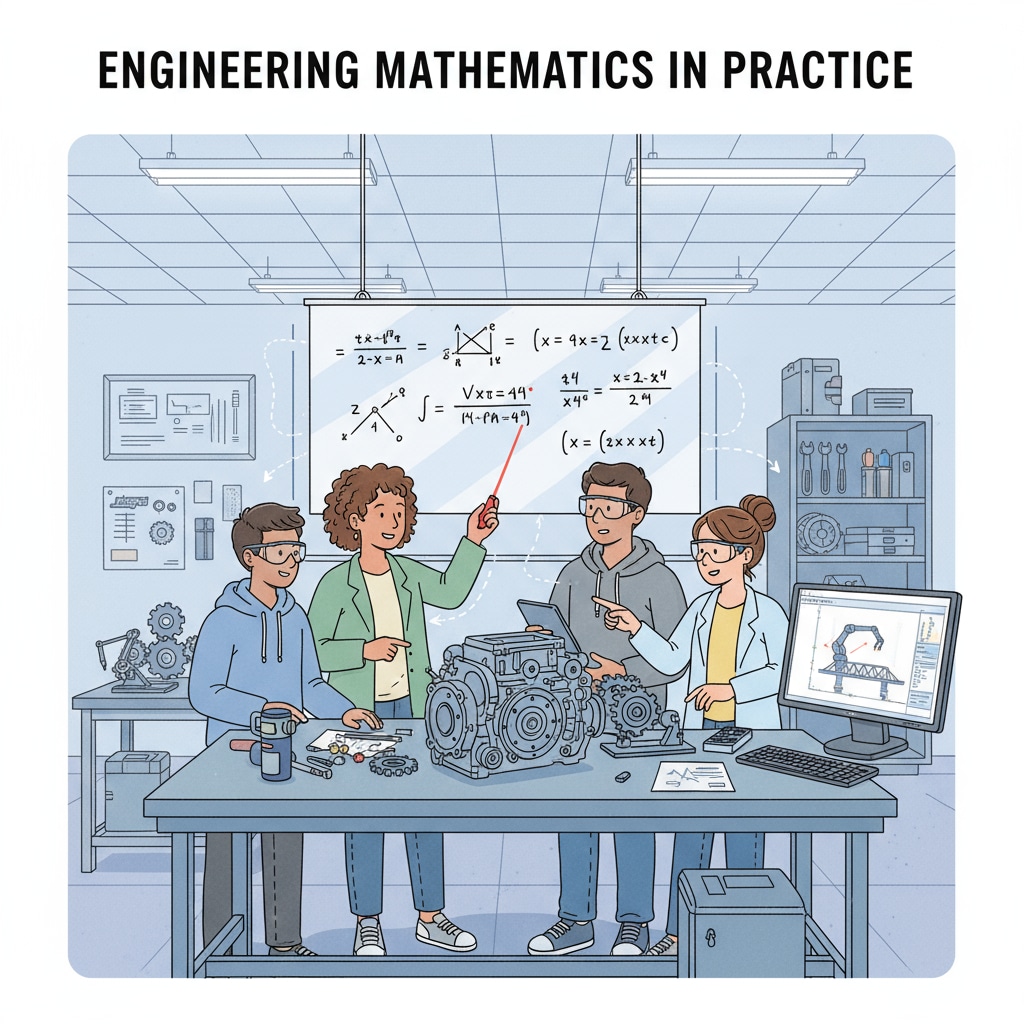 Students in a mechanical engineering lab discussing math for engineering