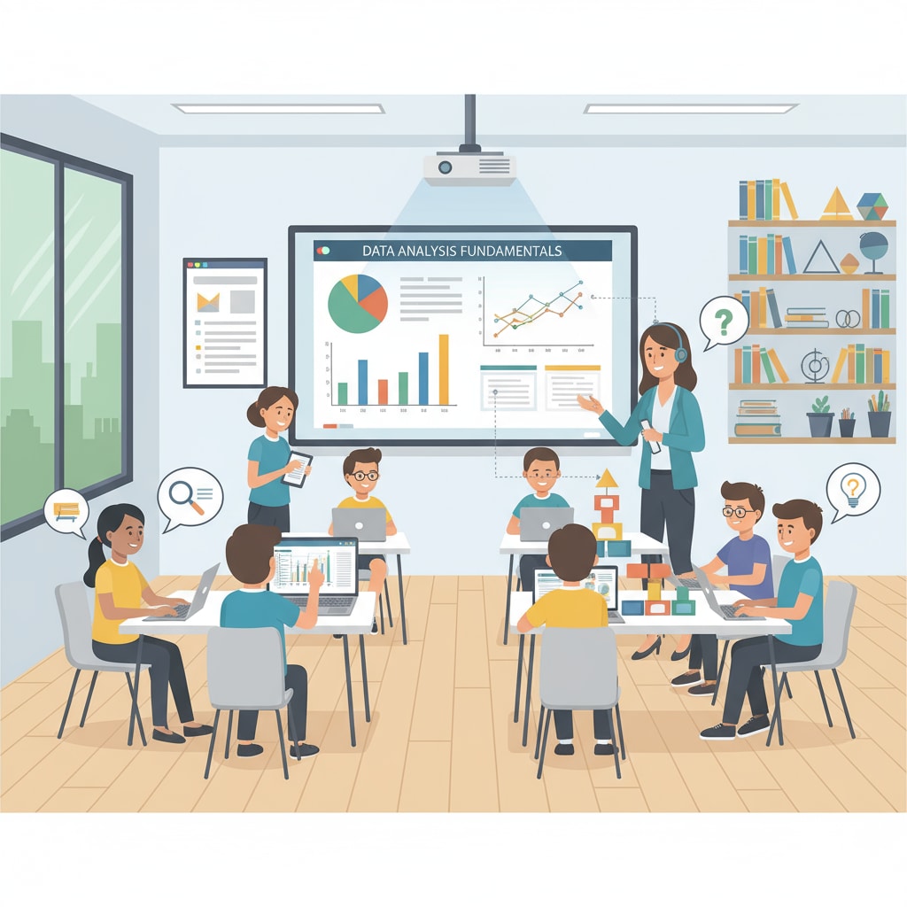 K12 students learning data analysis concepts in a classroom related to data analysis, education costs, and career choices