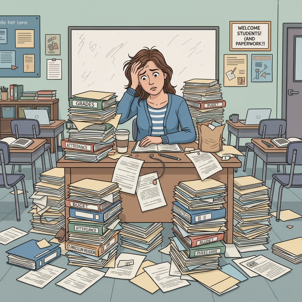 A teacher facing administrative burden in the classroom