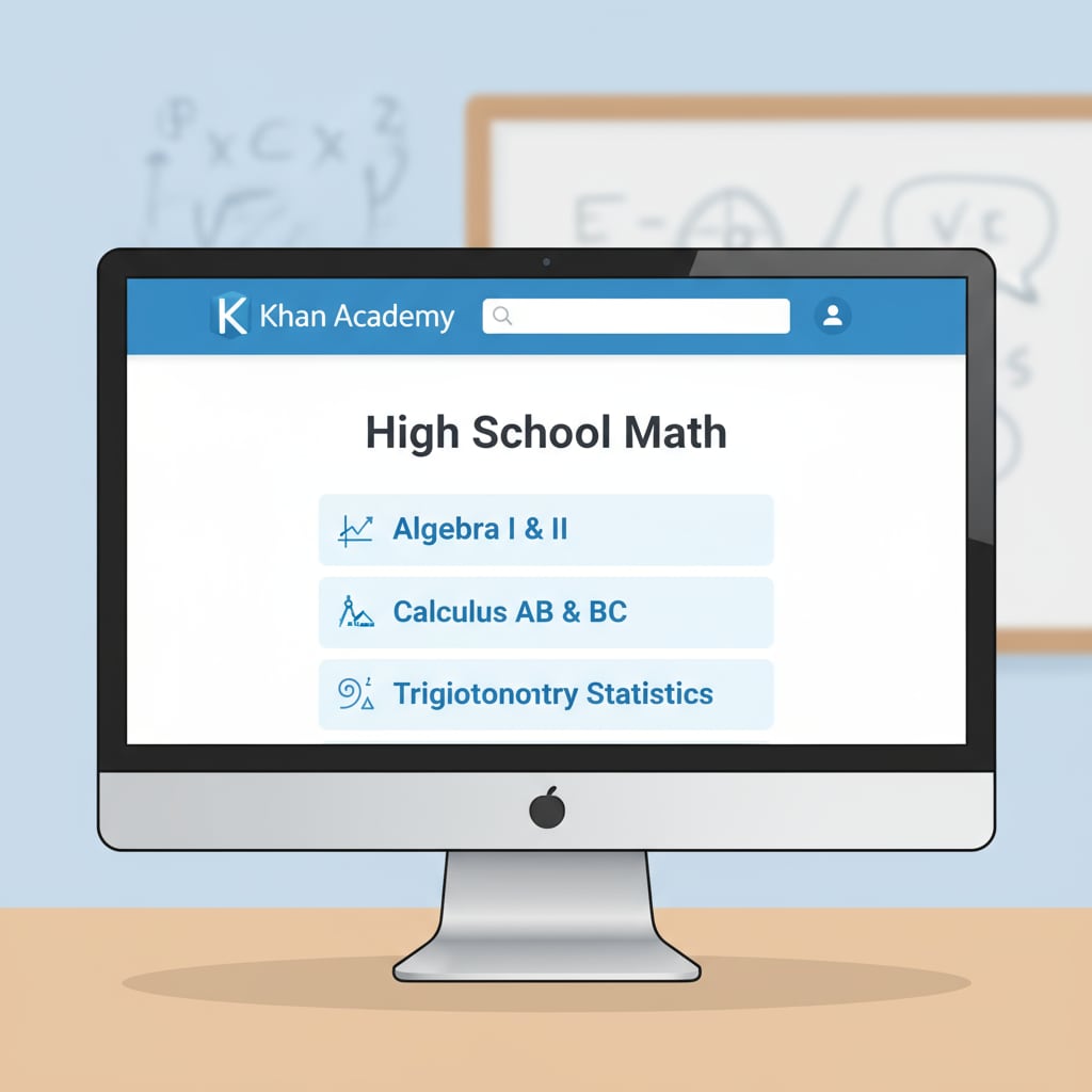 Khan Academy website offering math courses for high school students preparing for standardized tests