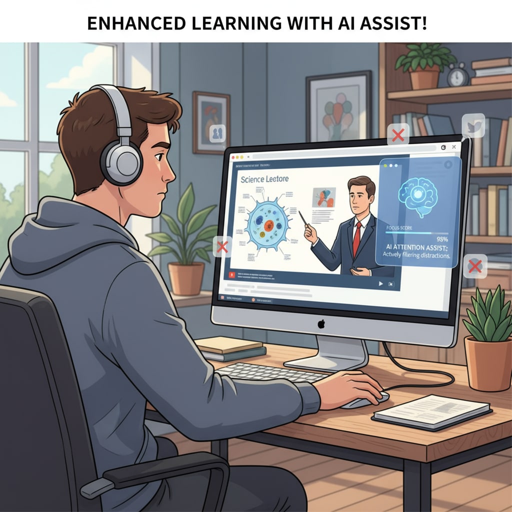 Browser extension for K12 online video learning enhancing attention management.