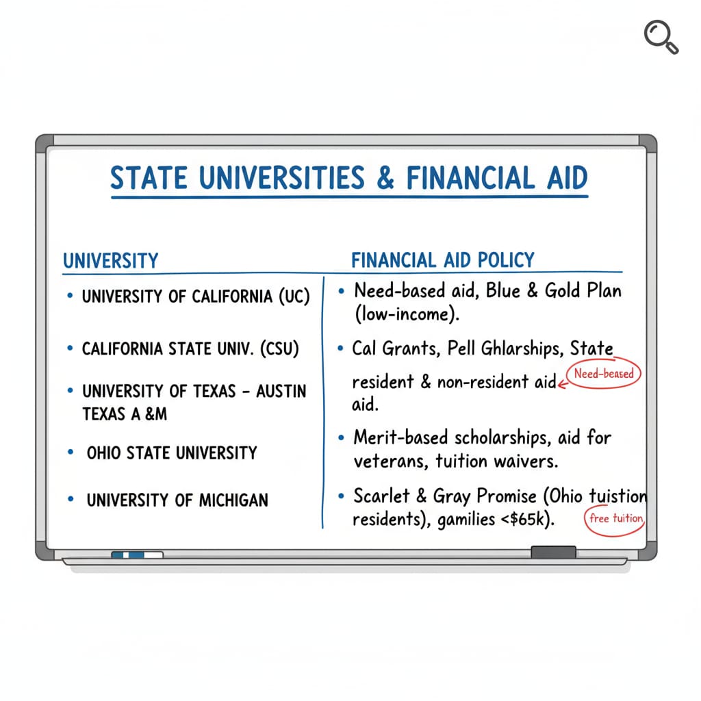 List of state universities and their aid policies relevant to asylum pending status, college financial aid, and scholarships