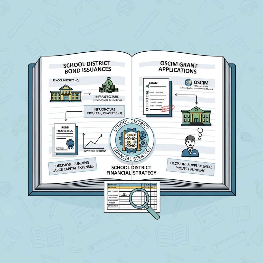 School district financial documents related to school bonds, OSCIM grants, and education funds