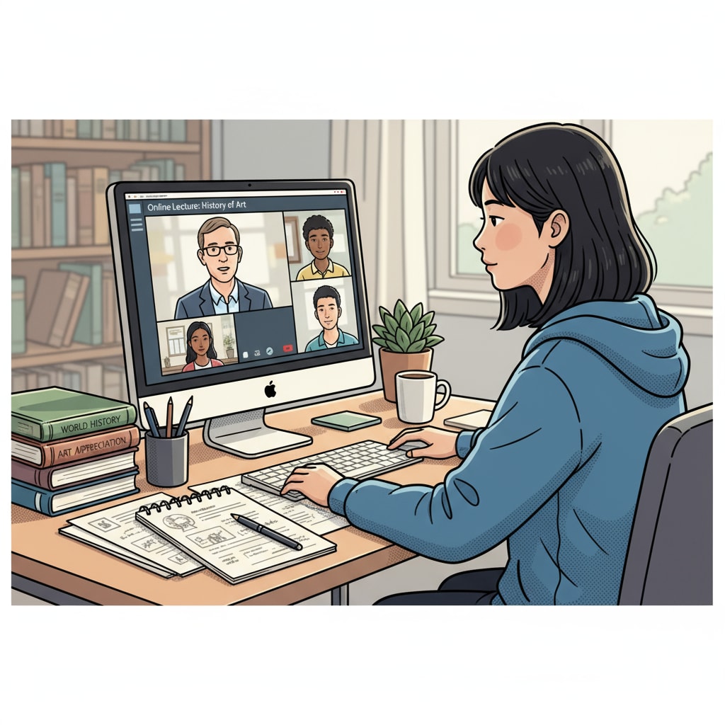 A student participating in online learning while showing self-discipline and being focused
