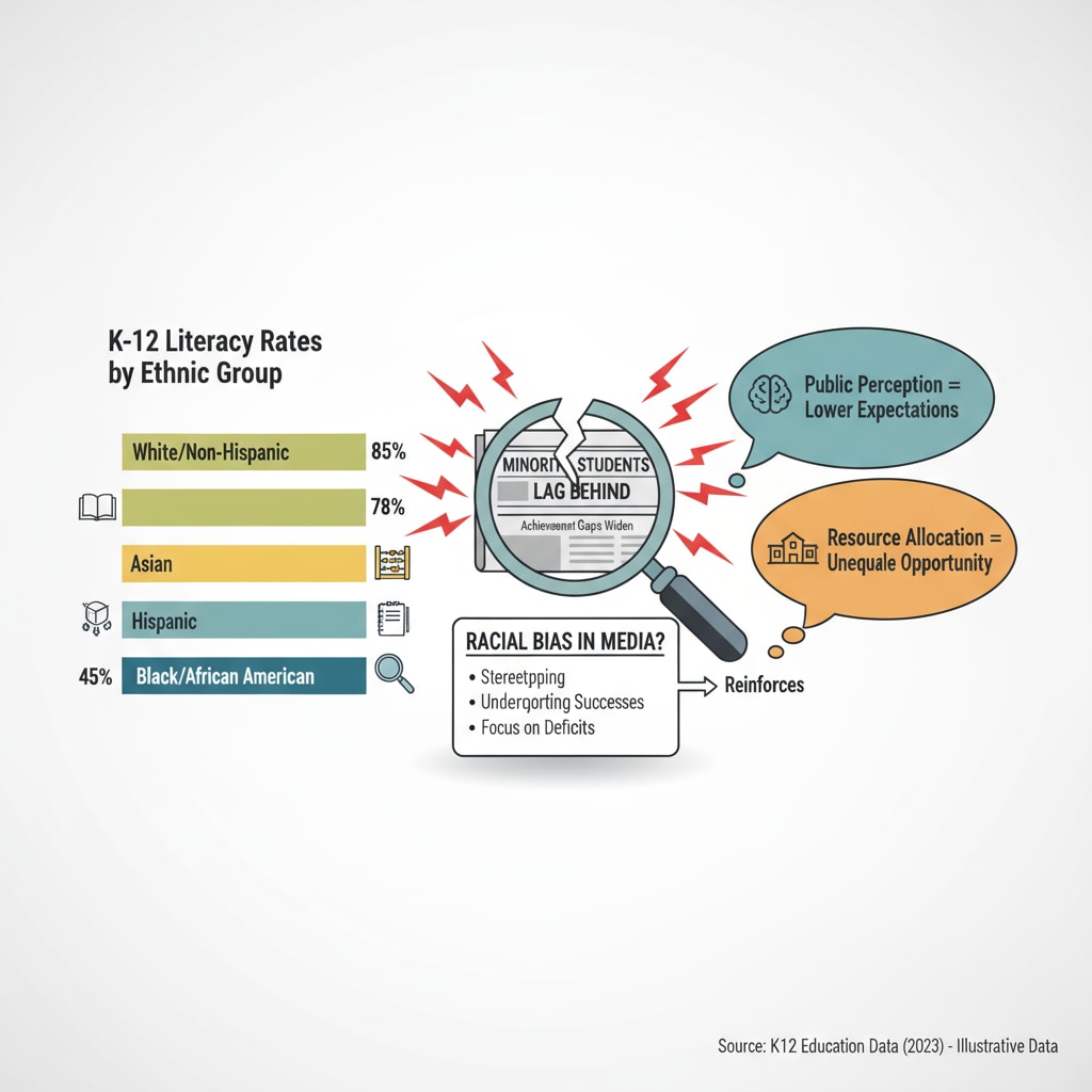 Graph showing literacy rate differences among different ethnic groups in K12 education related to racial bias and education statistics