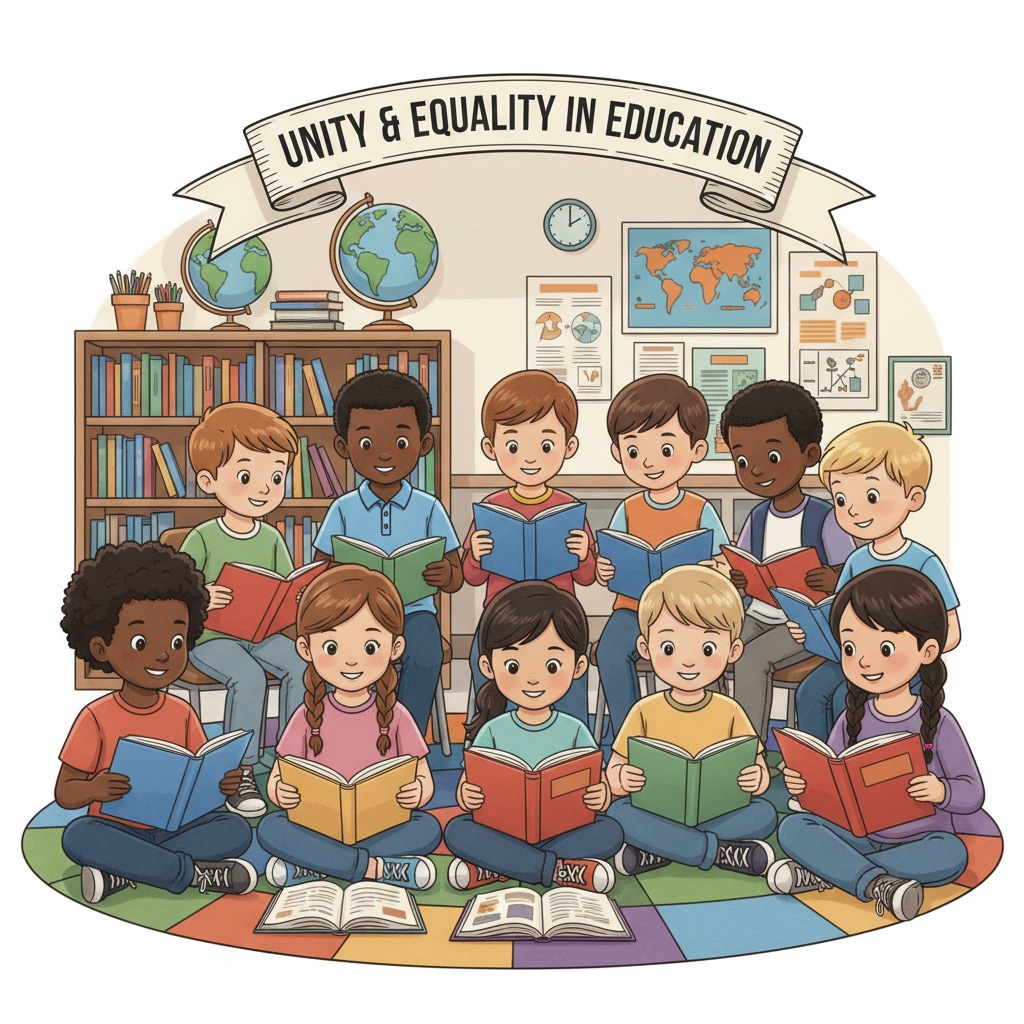 Group of K12 students of different ethnicities reading books together to counter racial bias in literacy rate reporting and education statistics