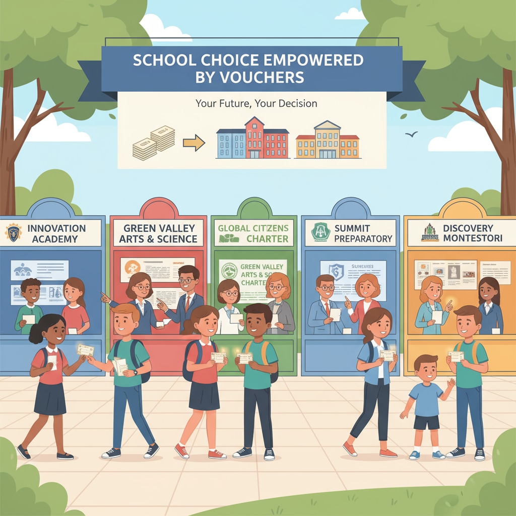 Students choosing schools with vouchers in a free school market related to educational reform, voucher system, and free school market