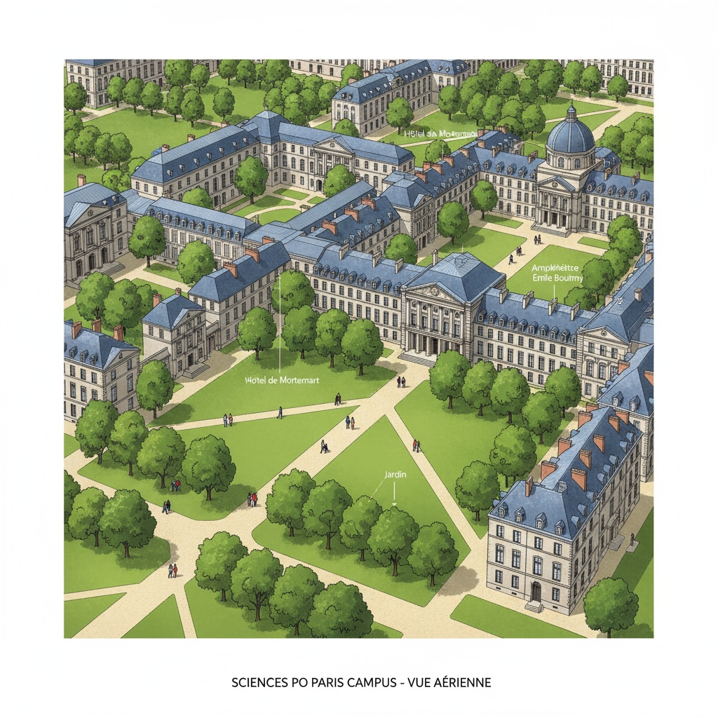 Aerial view of Sciences Po campus relevant to European universities for political science study