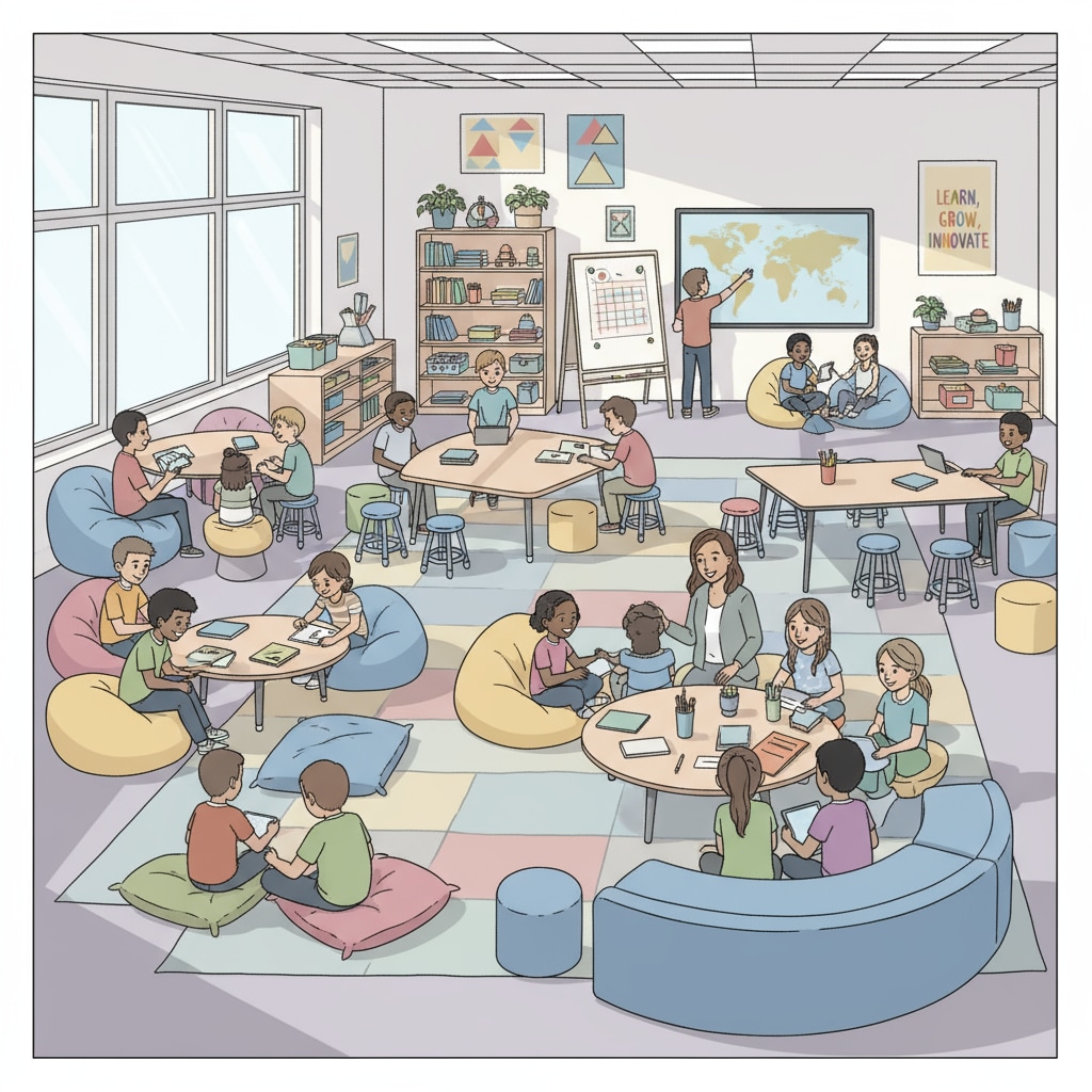 Modern K-12 classroom design for promoting interaction related to architectural design, K-12 educational spaces, and teenager interests