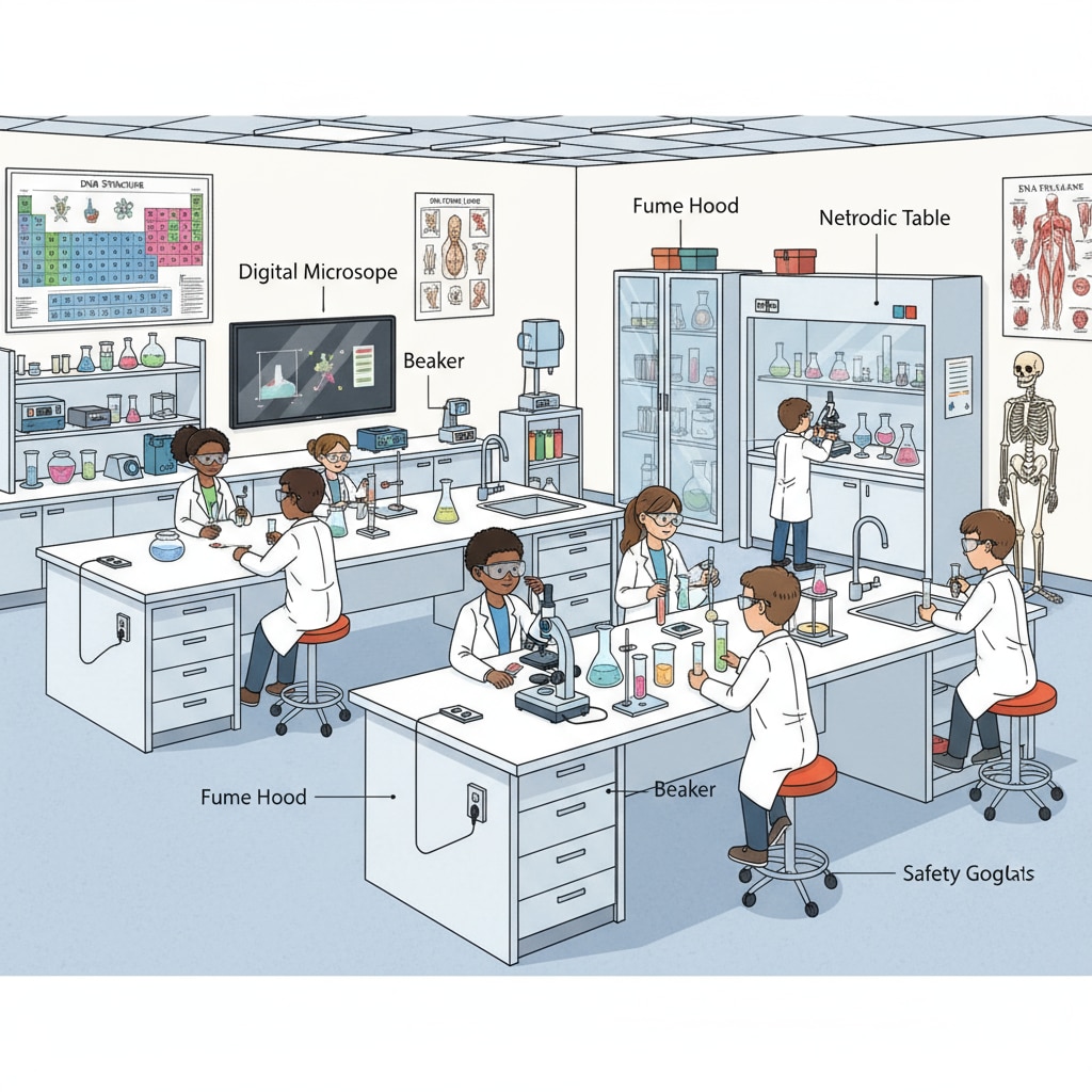 Science laboratory in K-12 school for teenager interests in science, related to architectural design and educational spaces