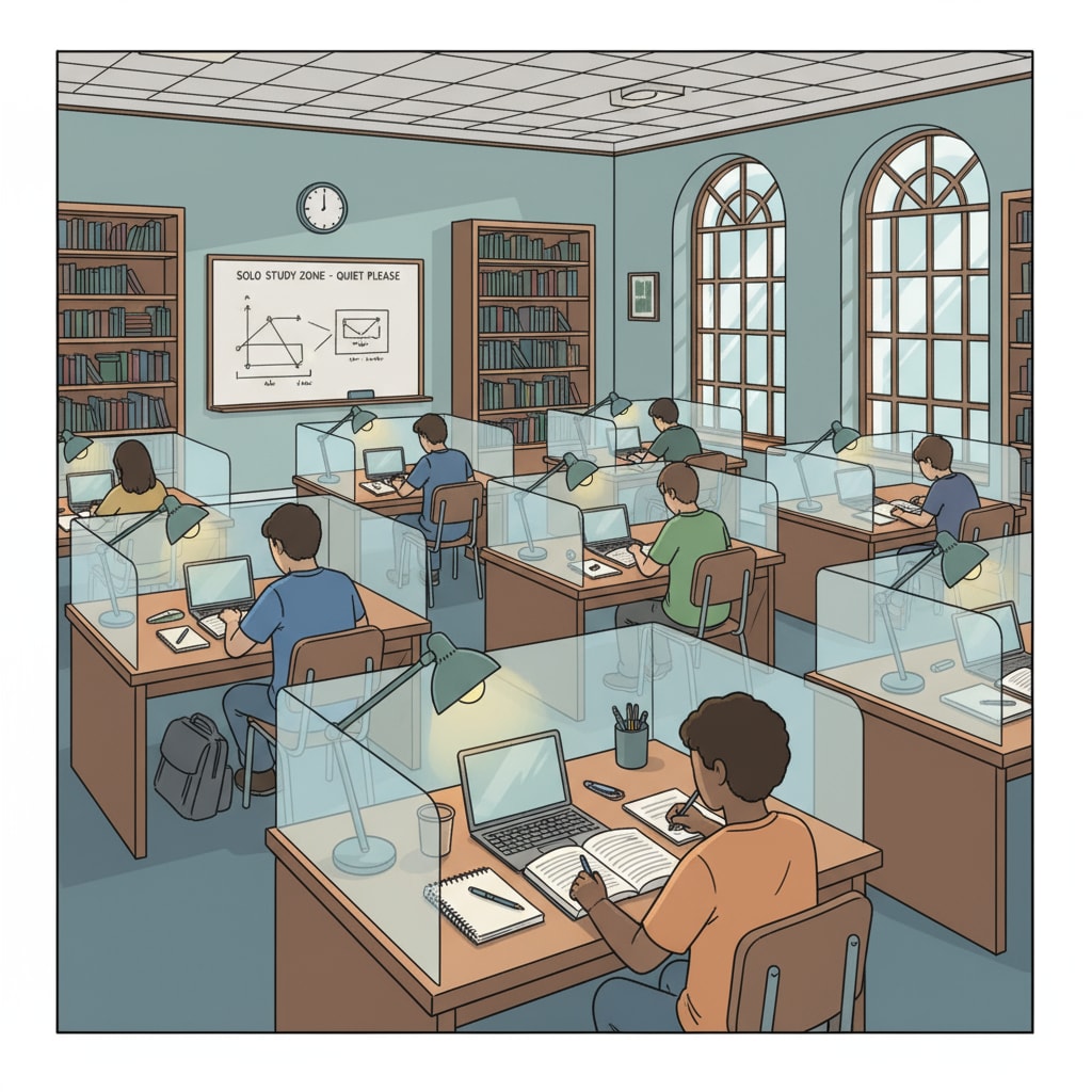 A study space suitable for solo learners, minimizing social pressure and allowing for independent study with possible teacher support.
