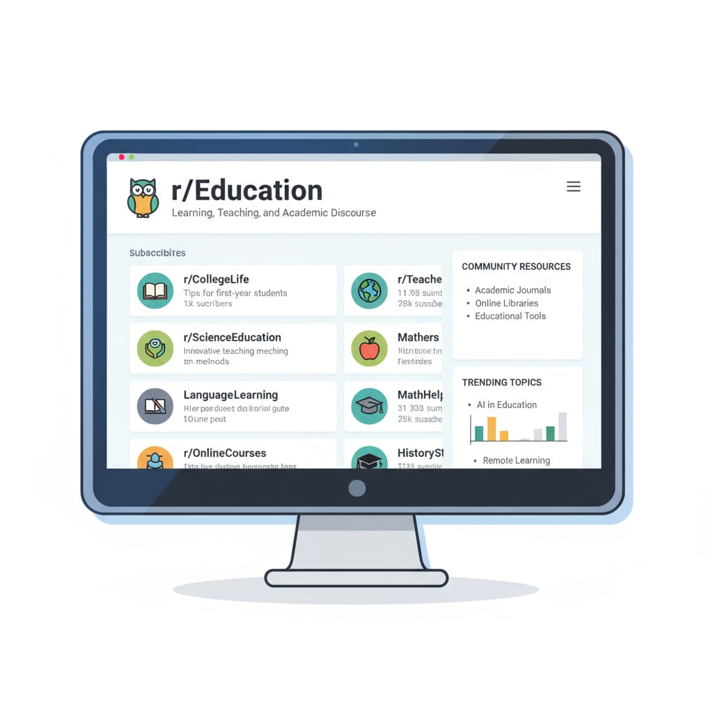 Reddit education main page showing community rules, educational networks, and subreddits.