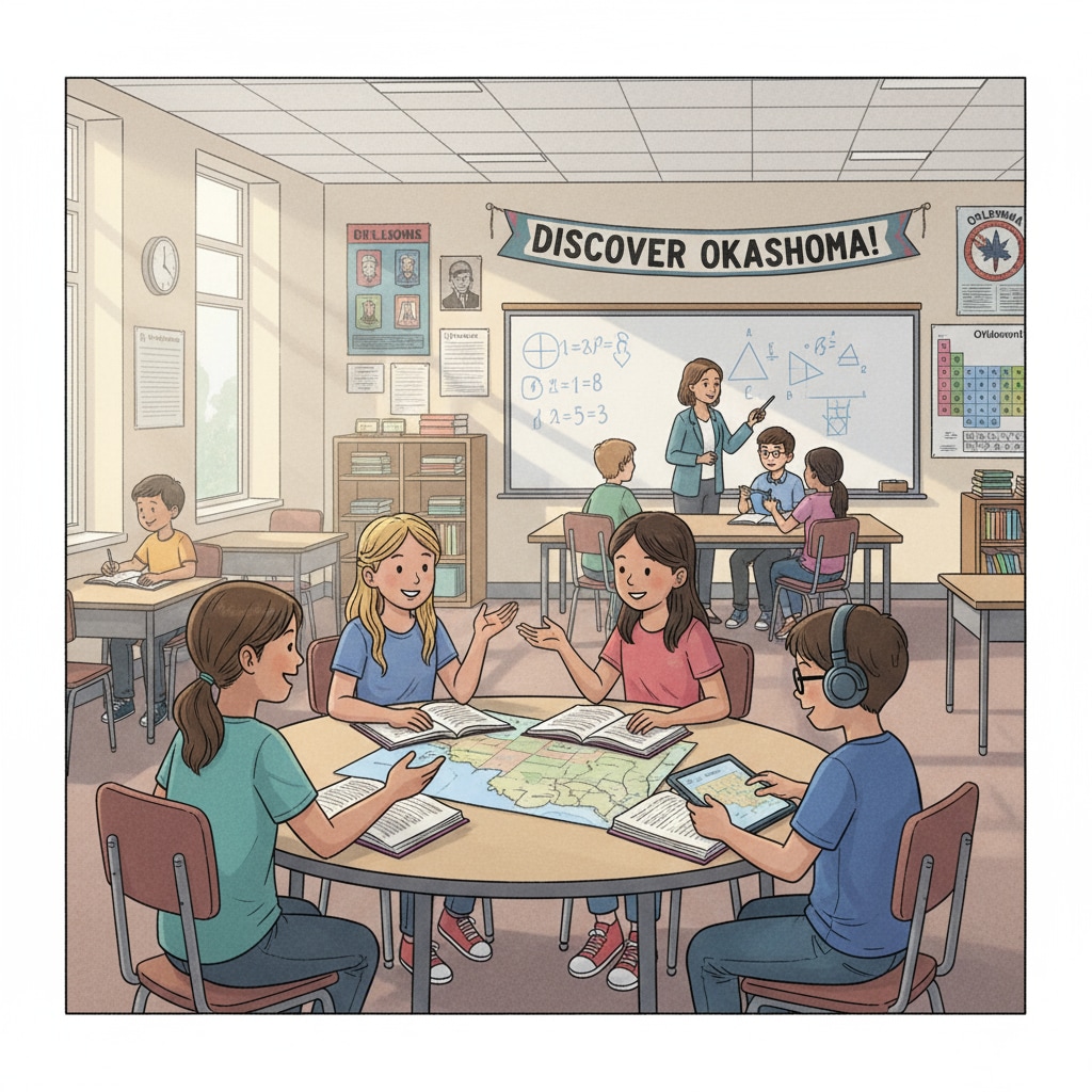 Students in an Oklahoma classroom, representing the educational scene in Oklahoma for education evaluation