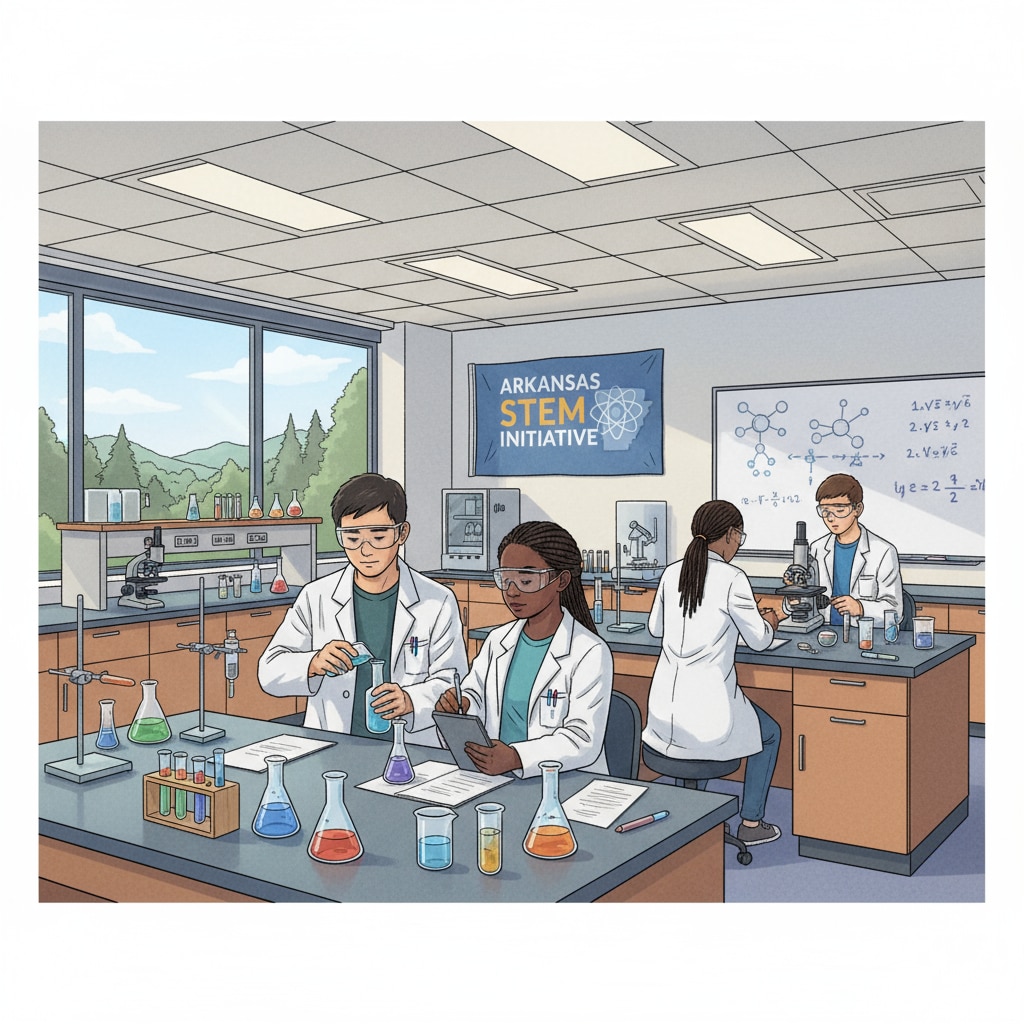 Students in an Arkansas science lab, relevant to Arkansas education evaluation