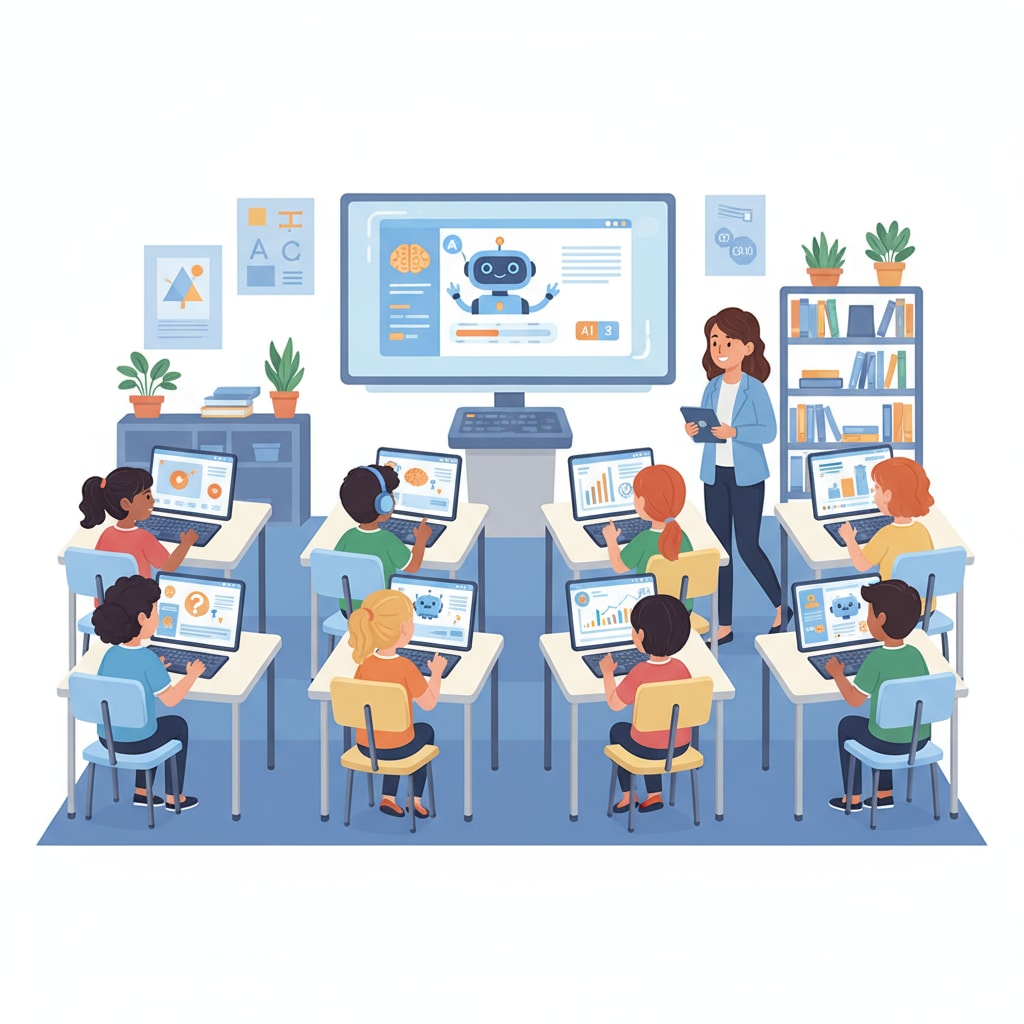 Students utilizing AI educational software, related to artificial intelligence in education, Derek Li, and machine learning