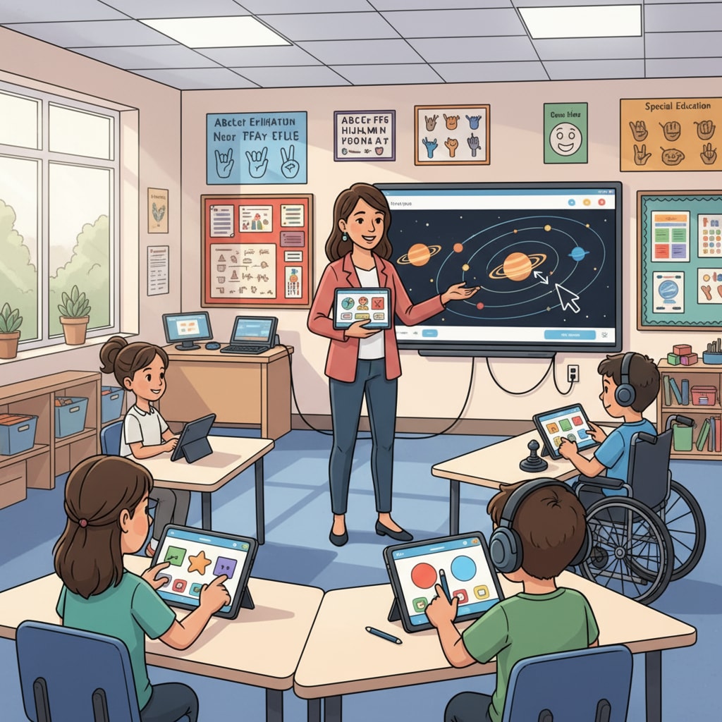 Special education teacher using educational technology in the classroom for career transition and MSEd degree