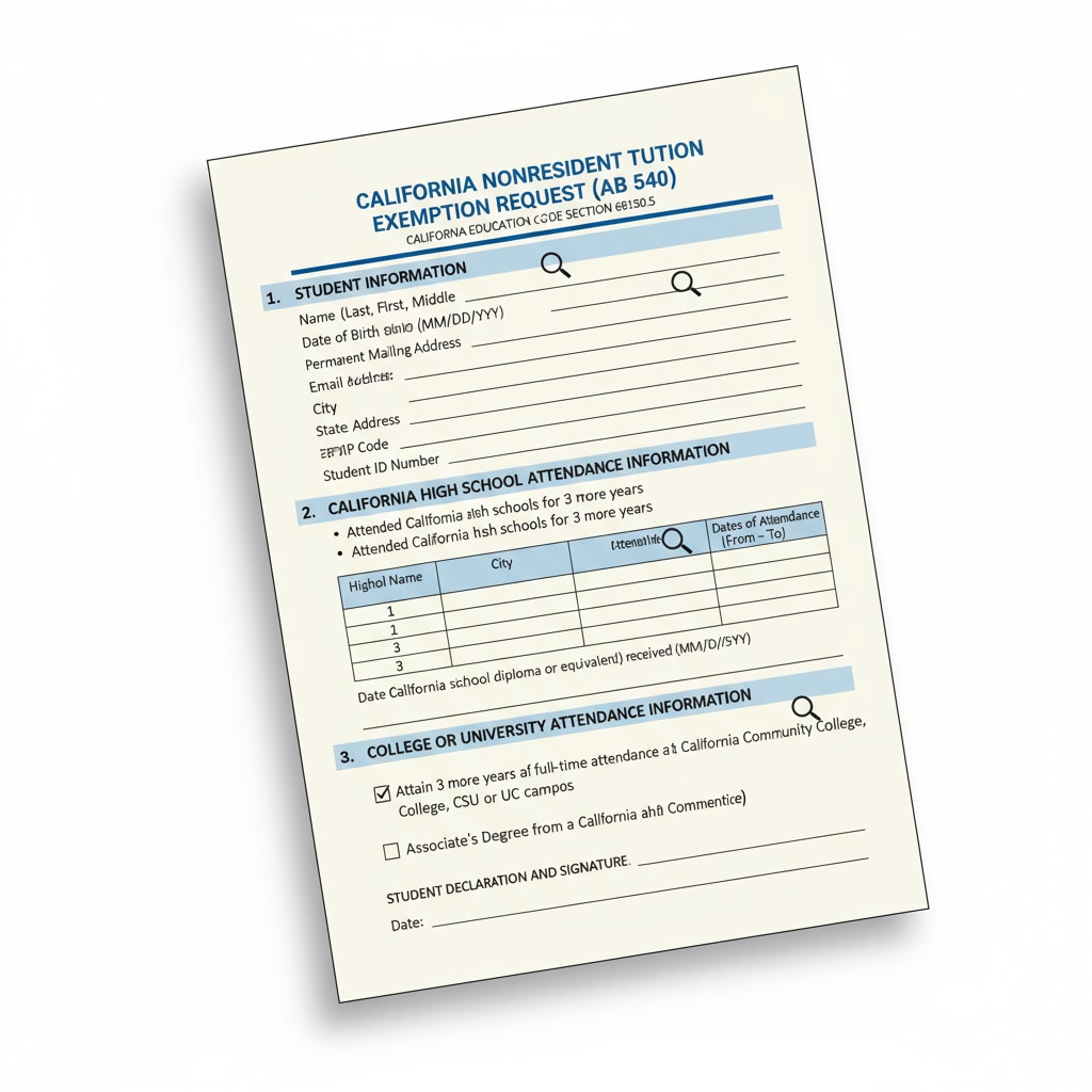 Close-up of AB-540 form for California Community College tuition appeal