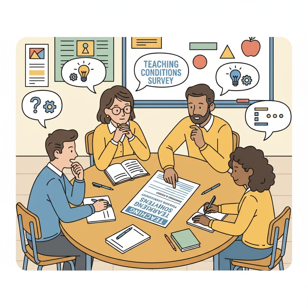 Public school teachers discussing teaching working conditions questionnaire
