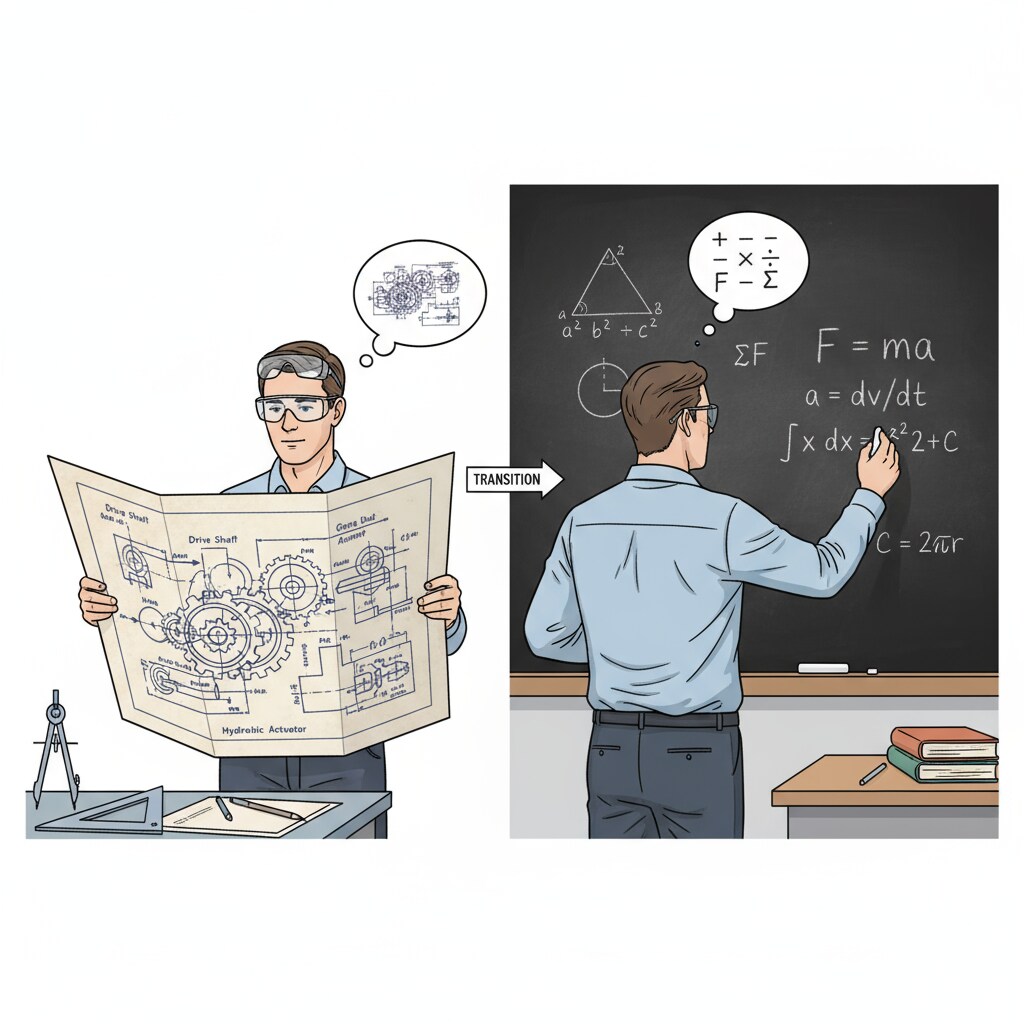 A visual representation of the transition from mechanical engineering to mathematics education