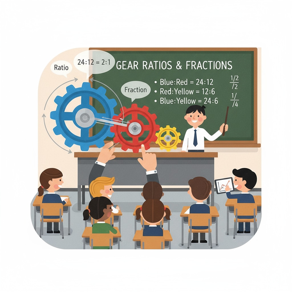 A teacher using a mechanical model for math teaching in a classroom