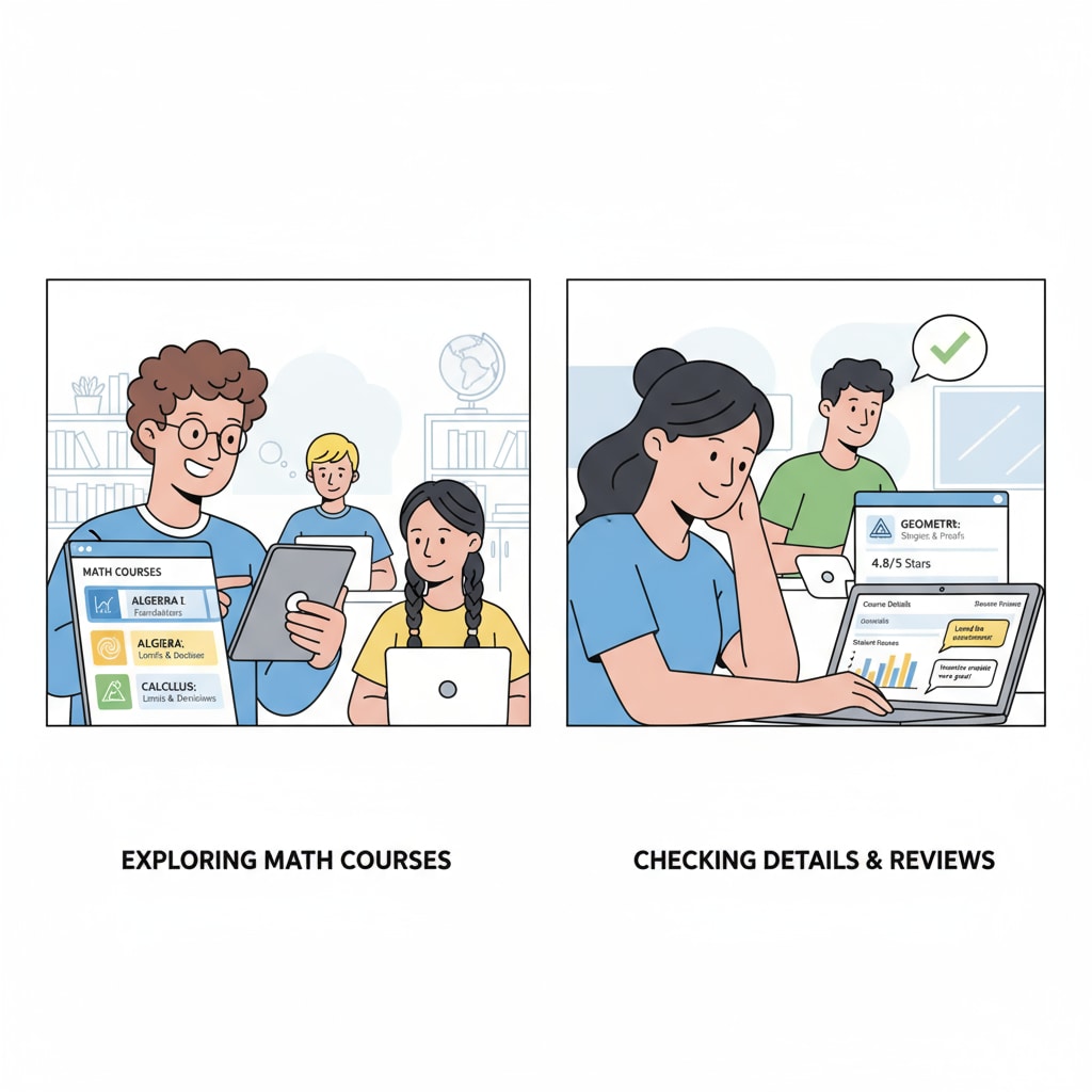 High school students exploring math learning resources on an online platform for standardized test preparation