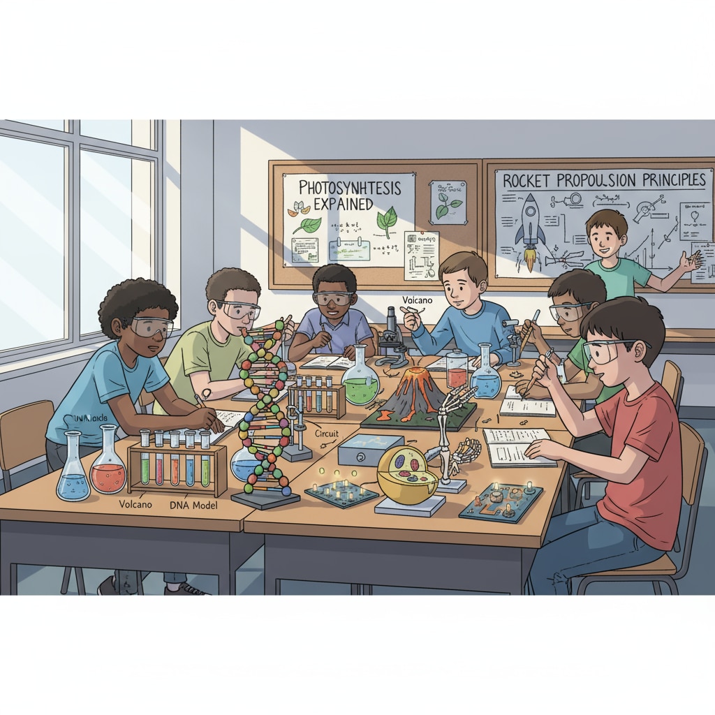 Students working on a science fair project for STEM college applications and volunteering
