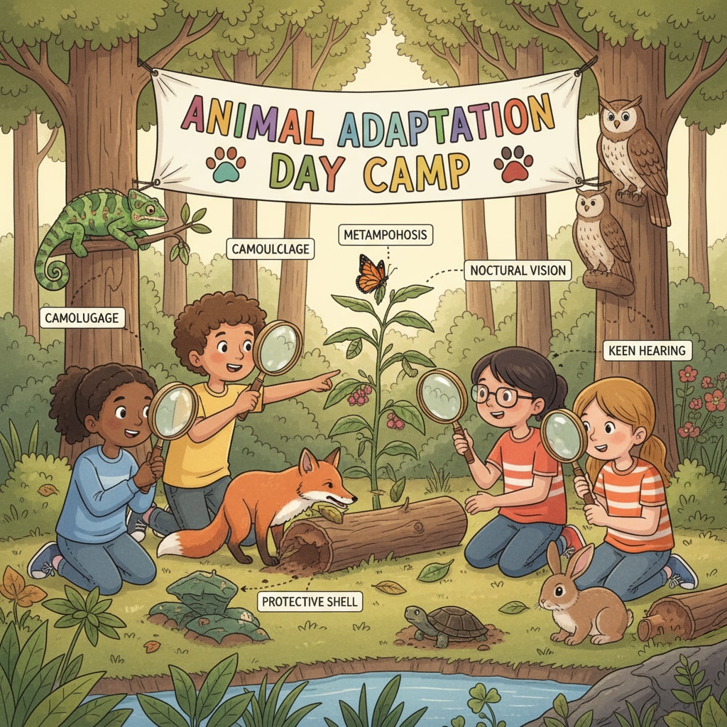 Children observing animals during an animal adaptation day camp