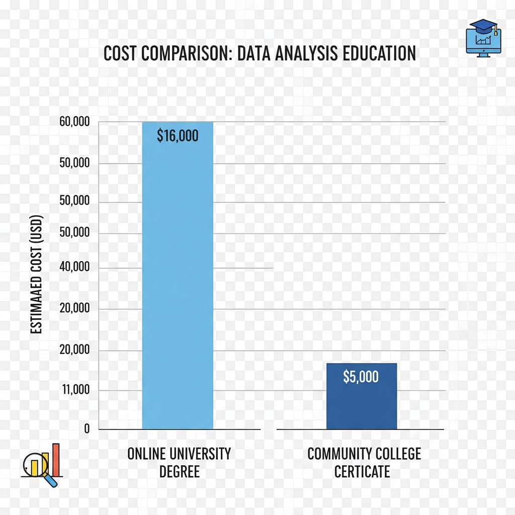 Graph of cost difference between online degree and community college certificate for data analysis education